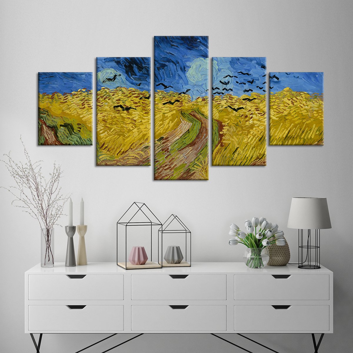 Wheatfield with Crows Multi Panel Canvas Wall Art