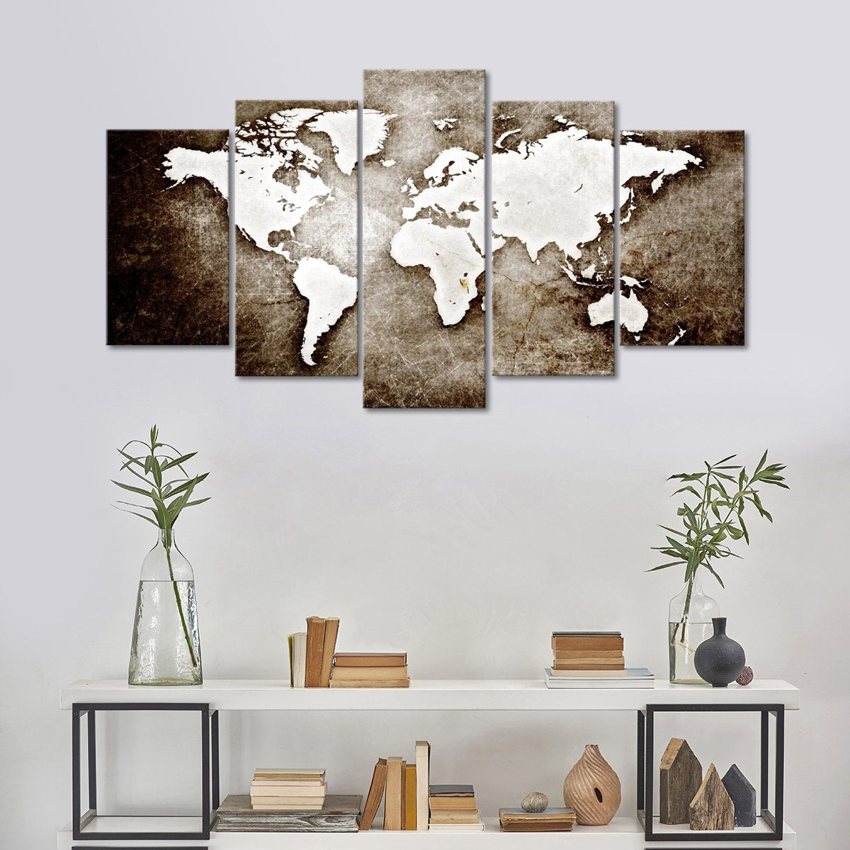 Textured Grunge World Map Multi Panel Canvas Wall Art