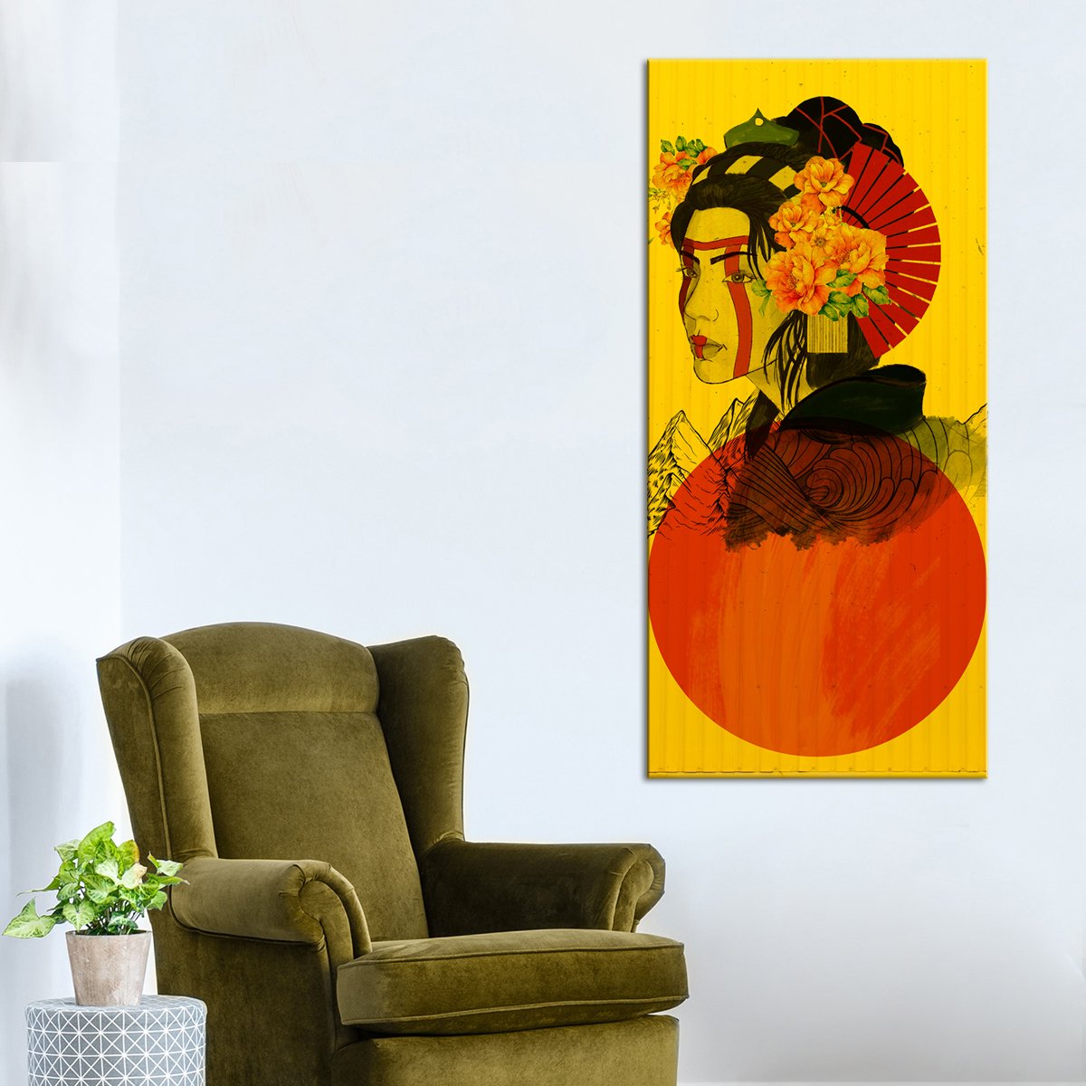 Red Sun Geisha Multi Panel Canvas Wall Art