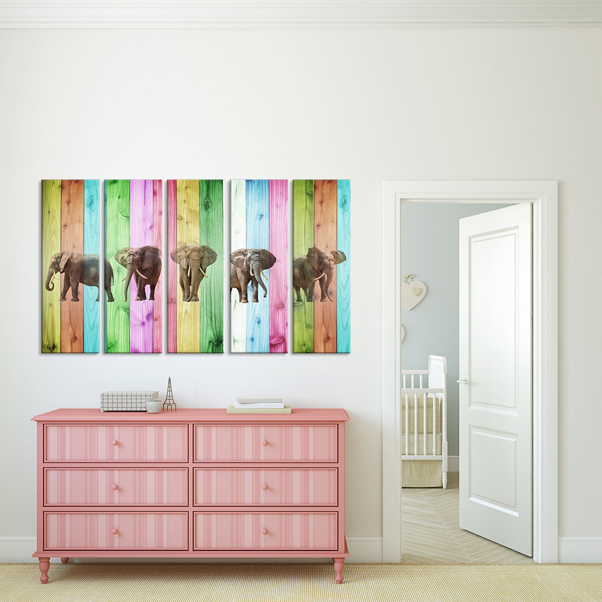 Vibrant Elephants Multi Panel Canvas Wall Art