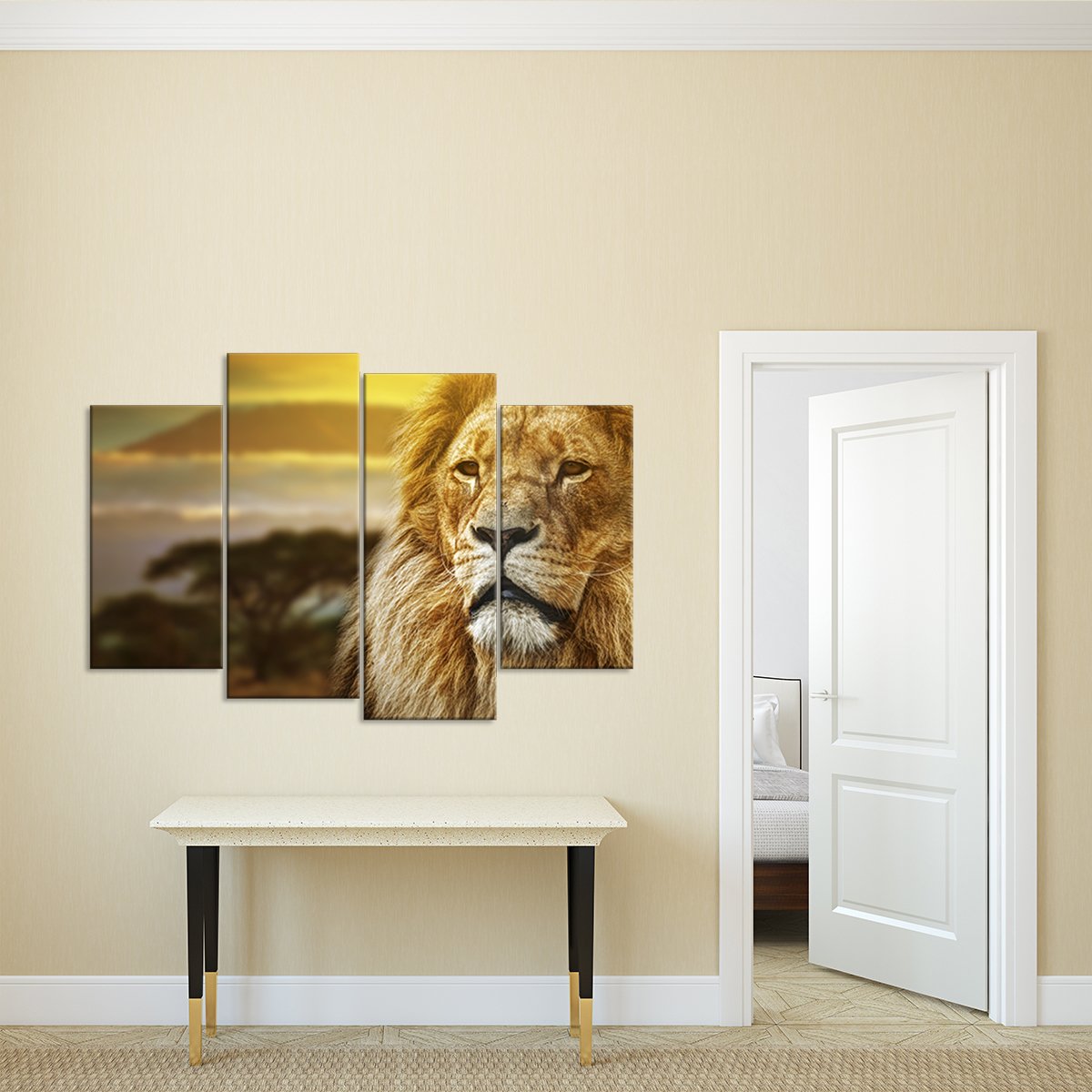 Lion King in African Savanna Multi Panel Canvas Wall Art