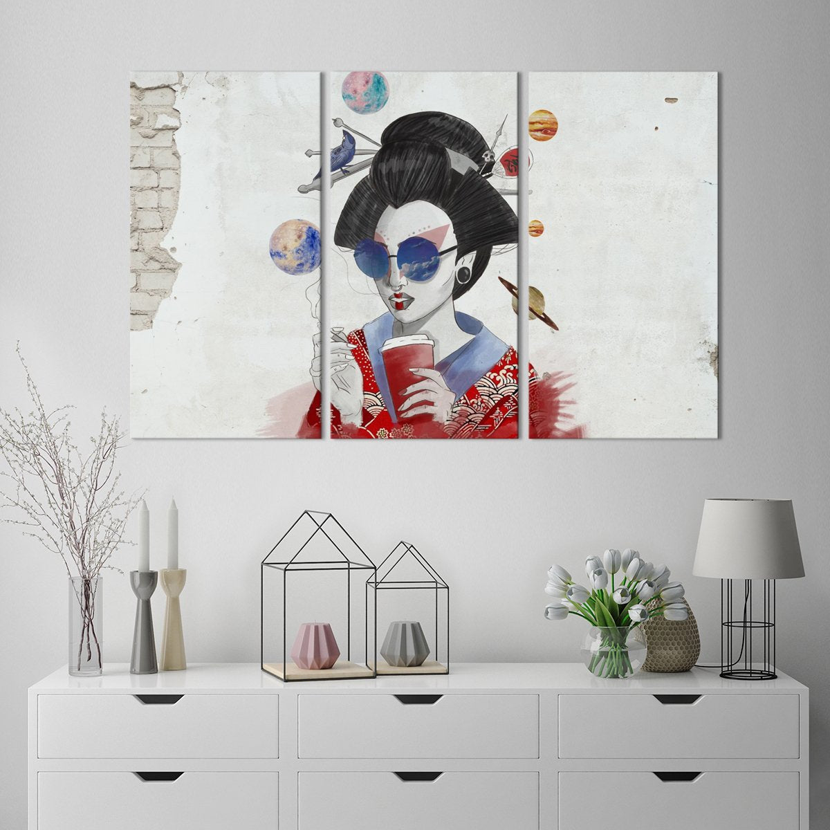 Hipster Geisha Graffiti Multi Panel Canvas Wall Art
