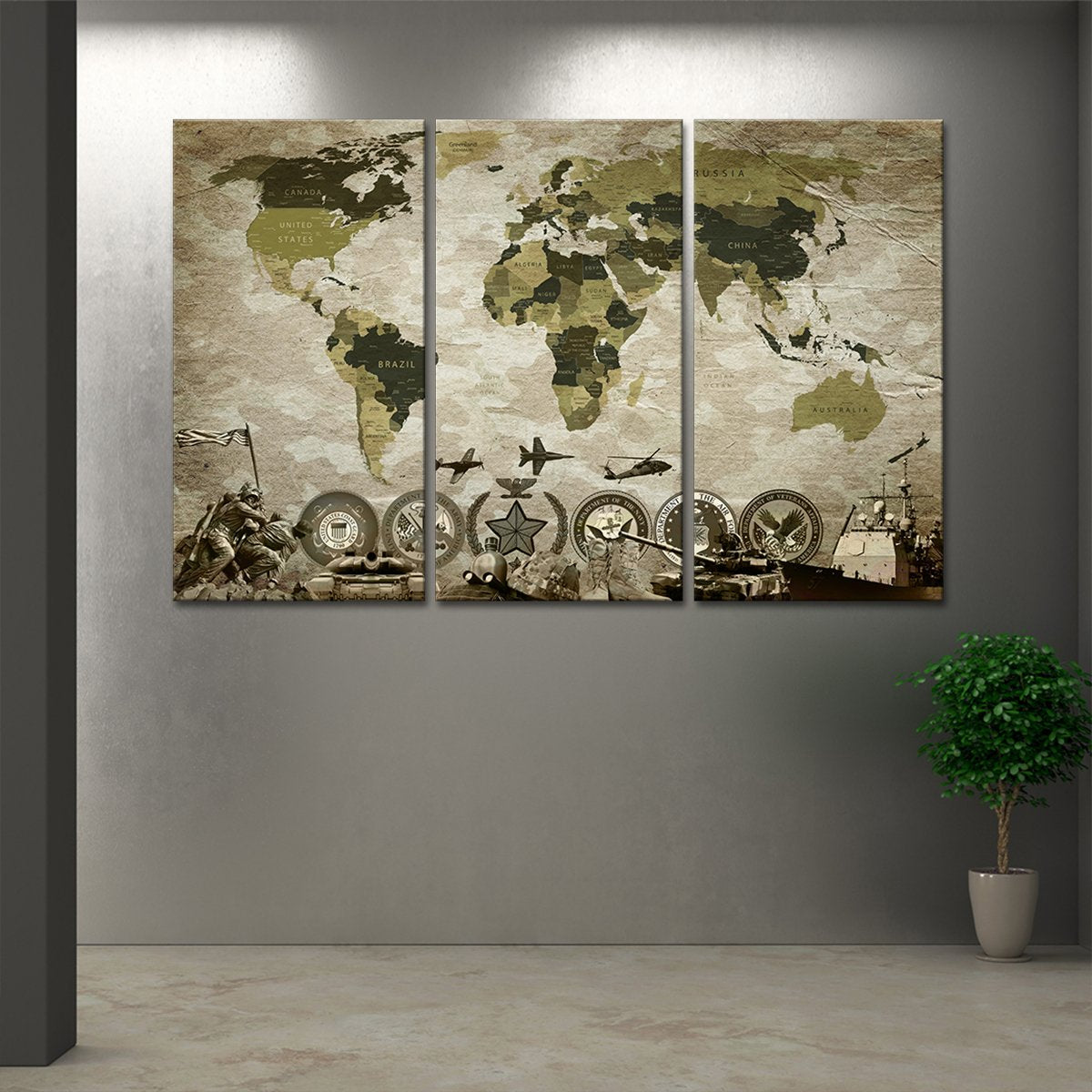 Camouflage World Map Masterpiece Multi Panel Canvas Wall Art