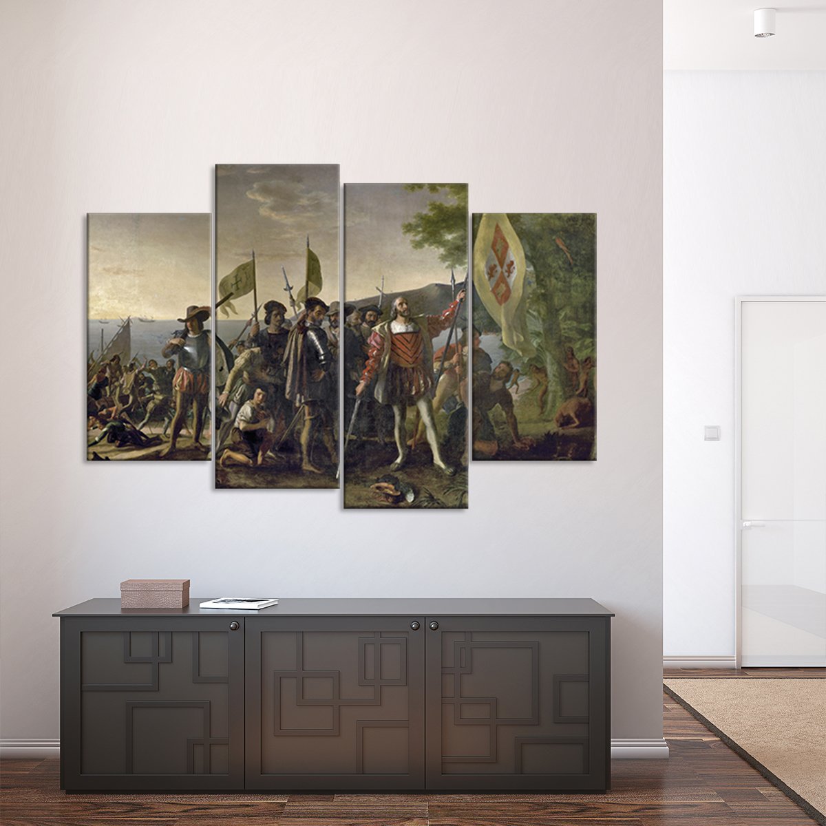 Landing Of Christopher Columbus Multi Panel Canvas Wall Art
