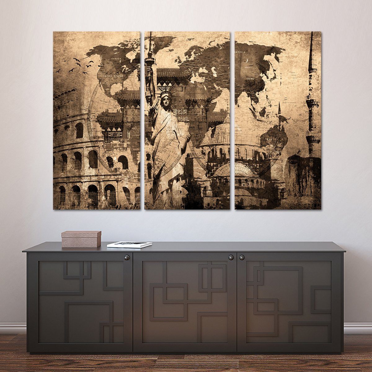 Landmark World Map Multi Panel Canvas Wall Art