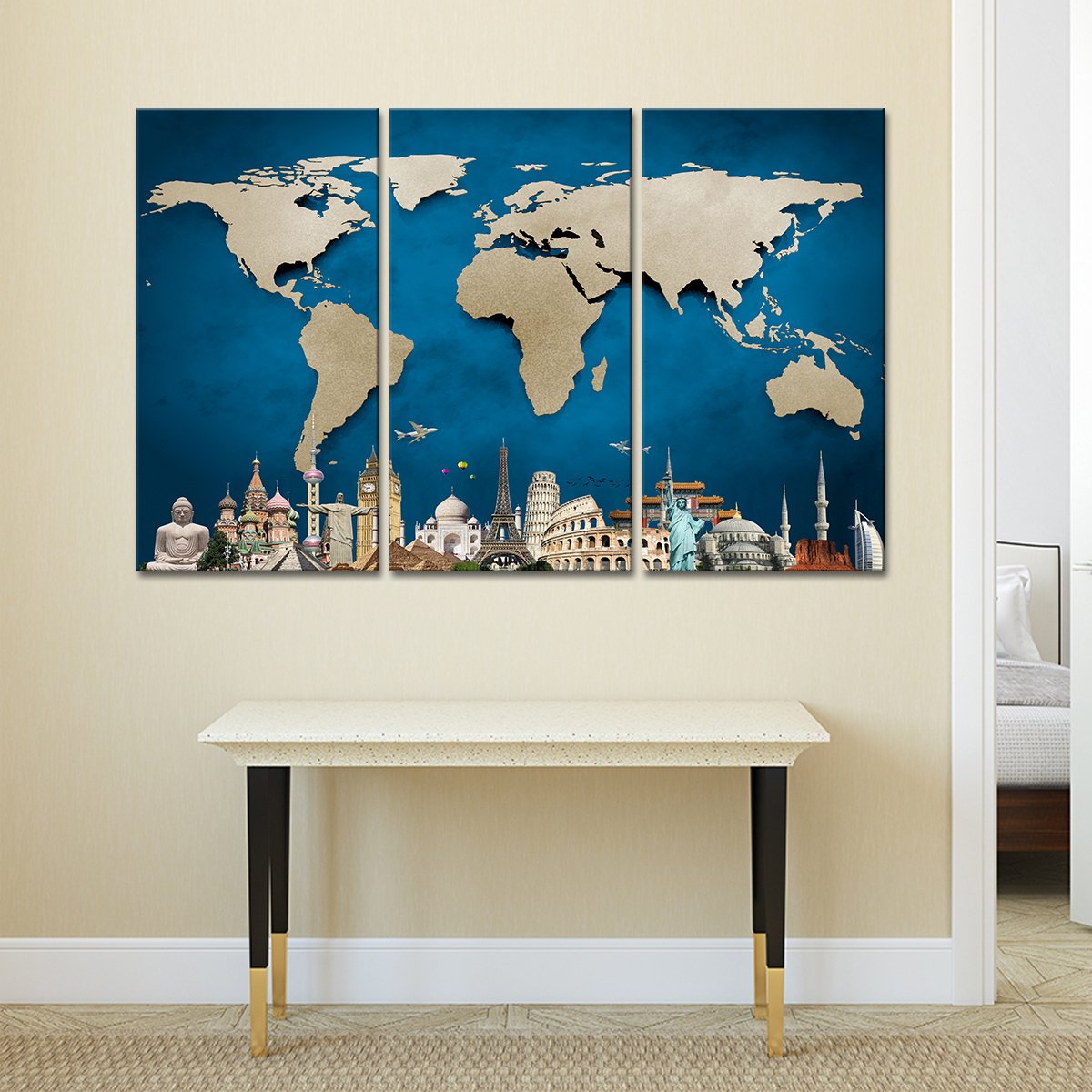 Ocean Blue World Map Masterpiece Multi Panel Canvas Wall Art