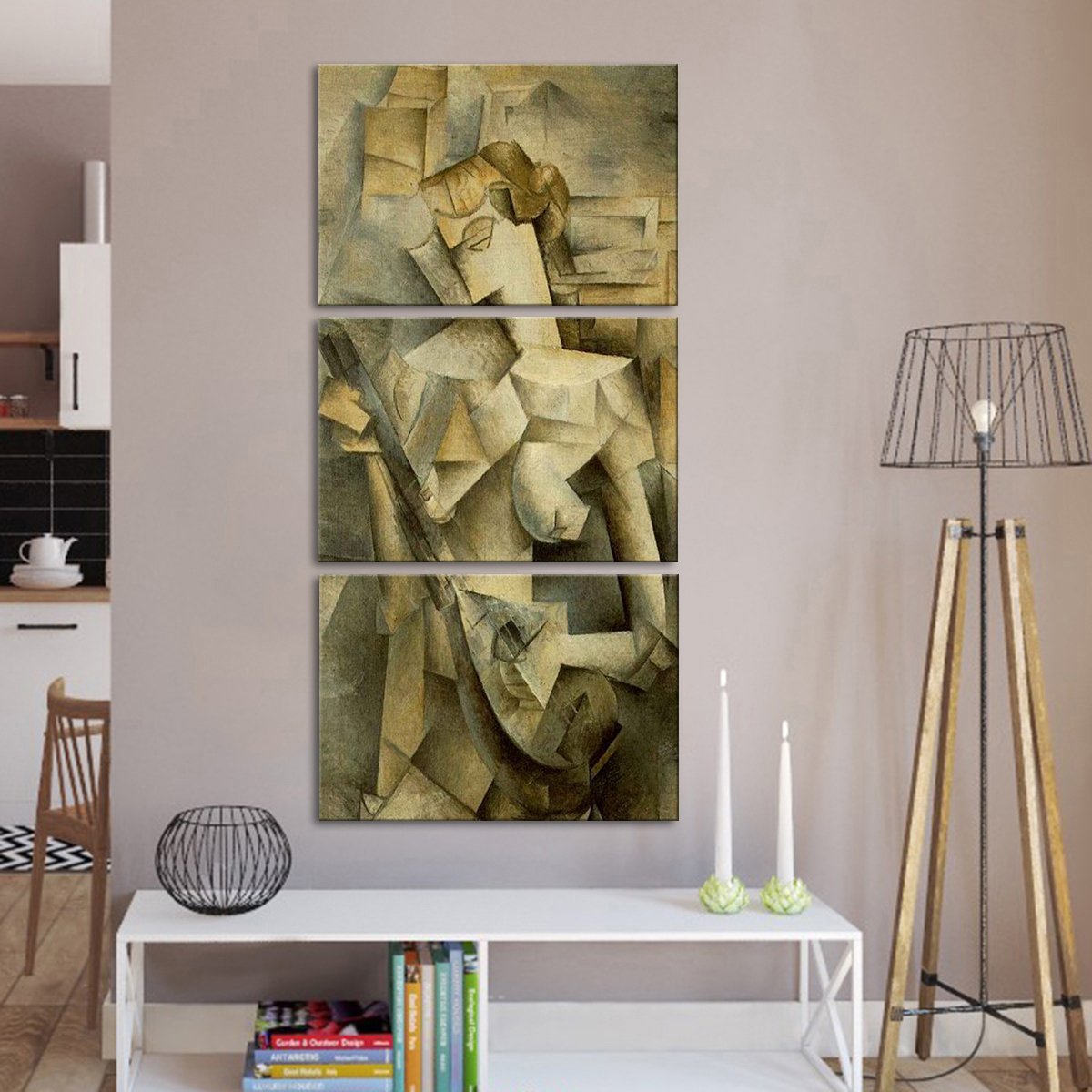 Girl With Mandolin Multi Panel Canvas Wall Art