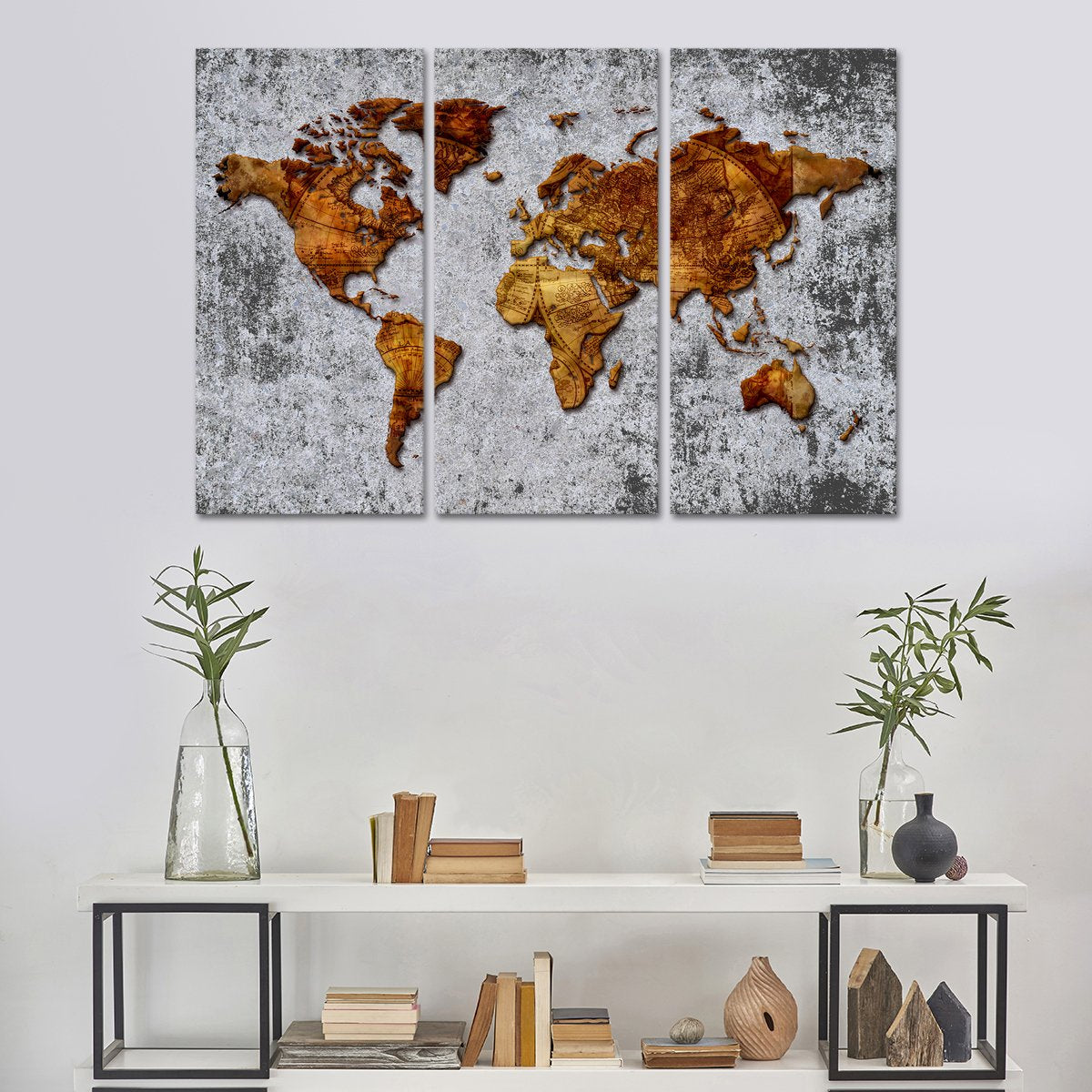 3D Antique World Map Multi Panel Canvas Wall Art