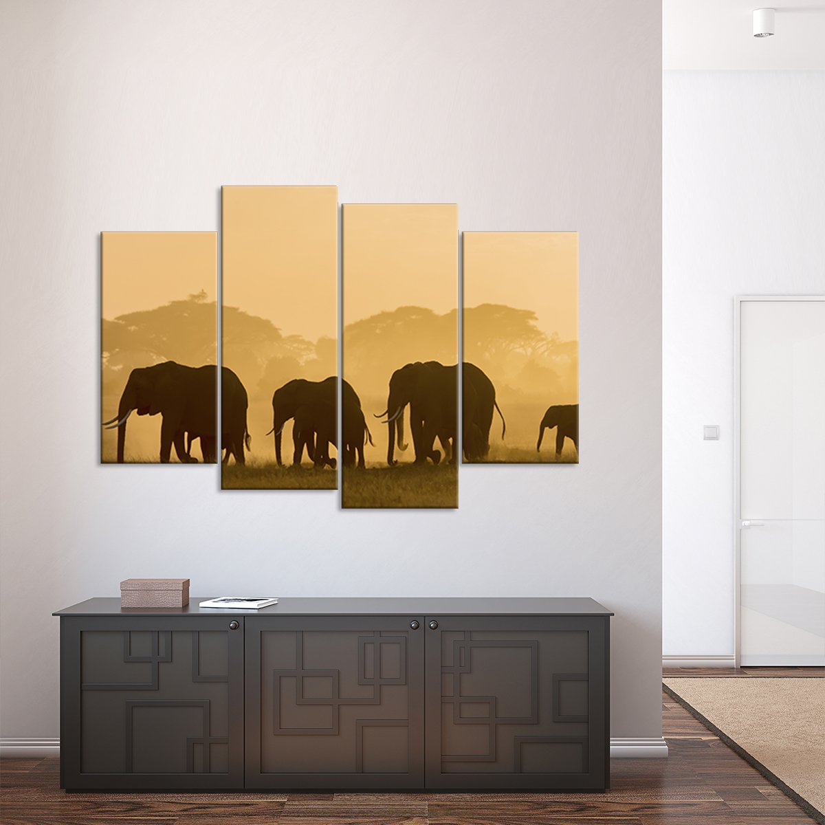 Elephants in Tanzania Multi Panel Canvas Wall Art