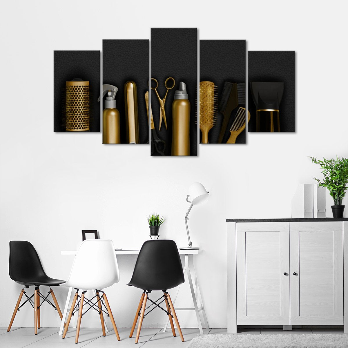 Hairdresser Tools Leather Multi Panel Canvas Wall Art