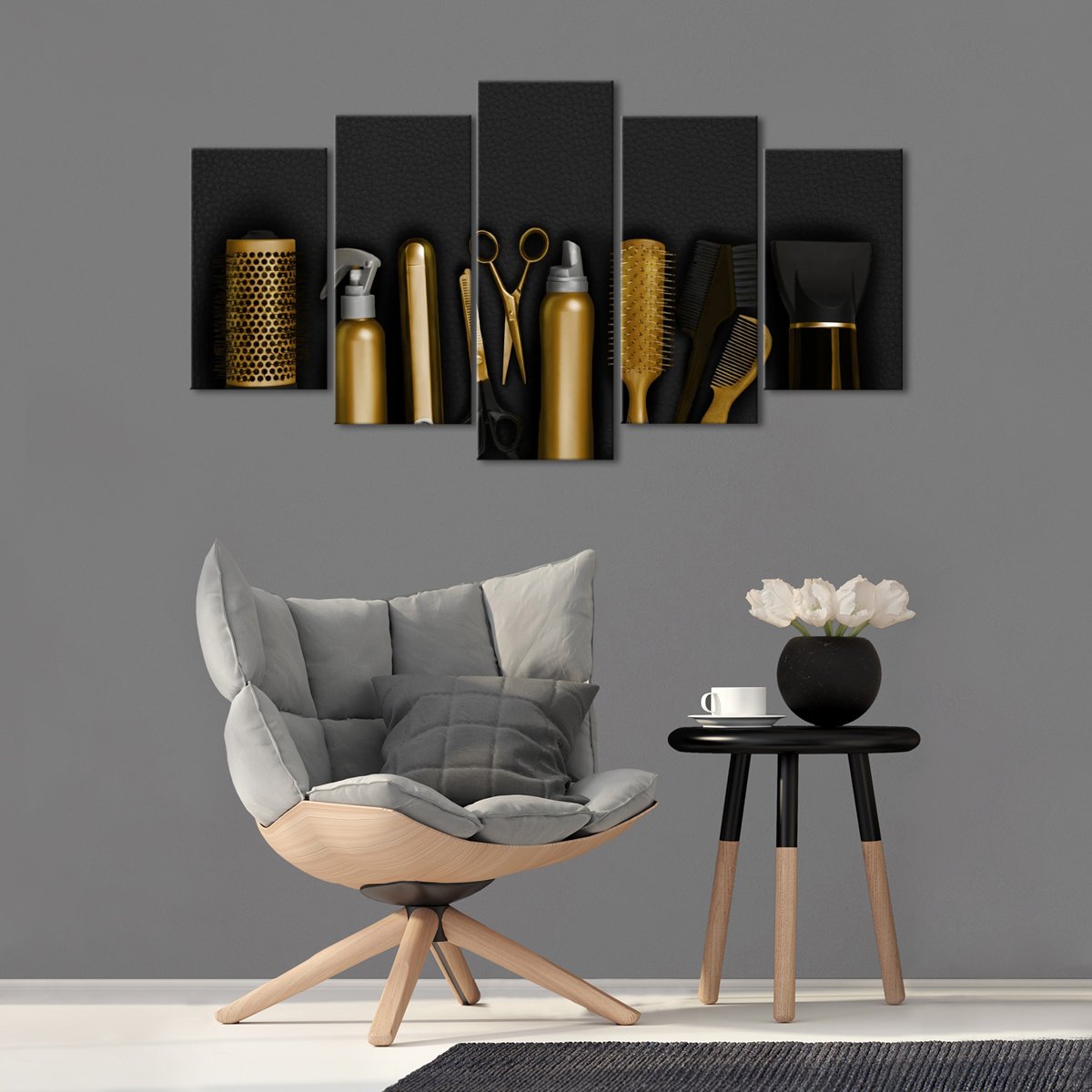 Hairdresser Tools Leather Multi Panel Canvas Wall Art