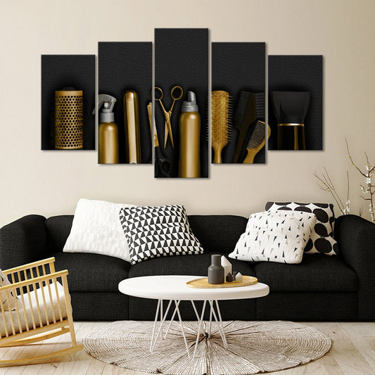 Hairdresser Tools Leather Multi Panel Canvas Wall Art
