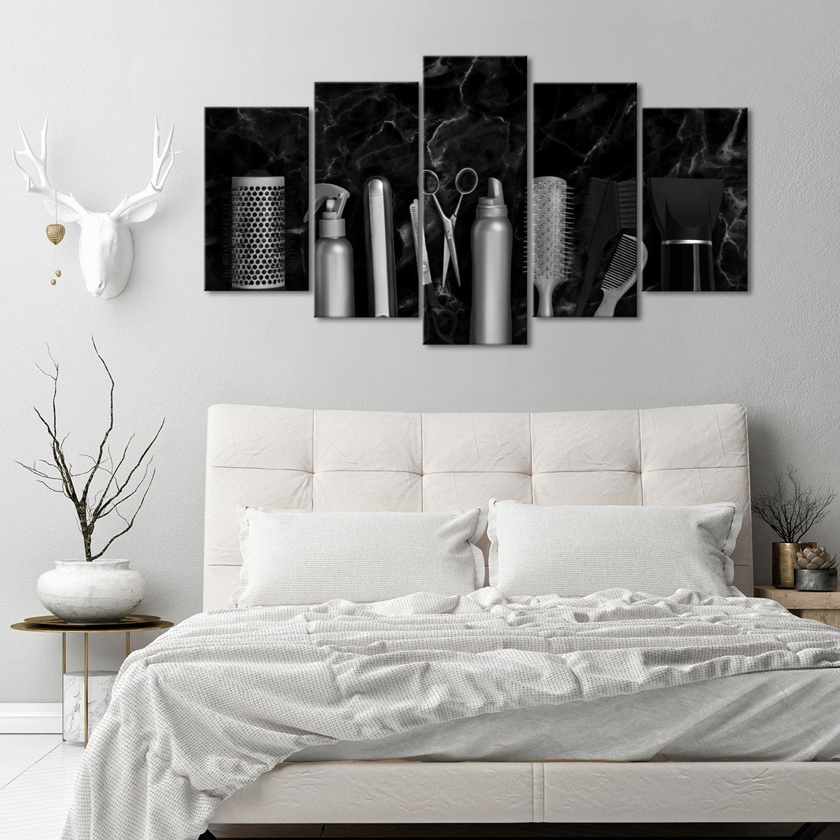 Hairdresser Tools Marble Multi Panel Canvas Wall Art
