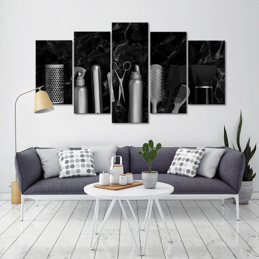 Hairdresser Tools Marble Multi Panel Canvas Wall Art