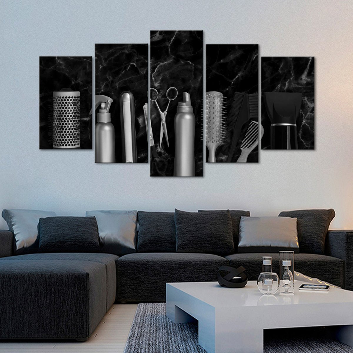 Hairdresser Tools Marble Multi Panel Canvas Wall Art