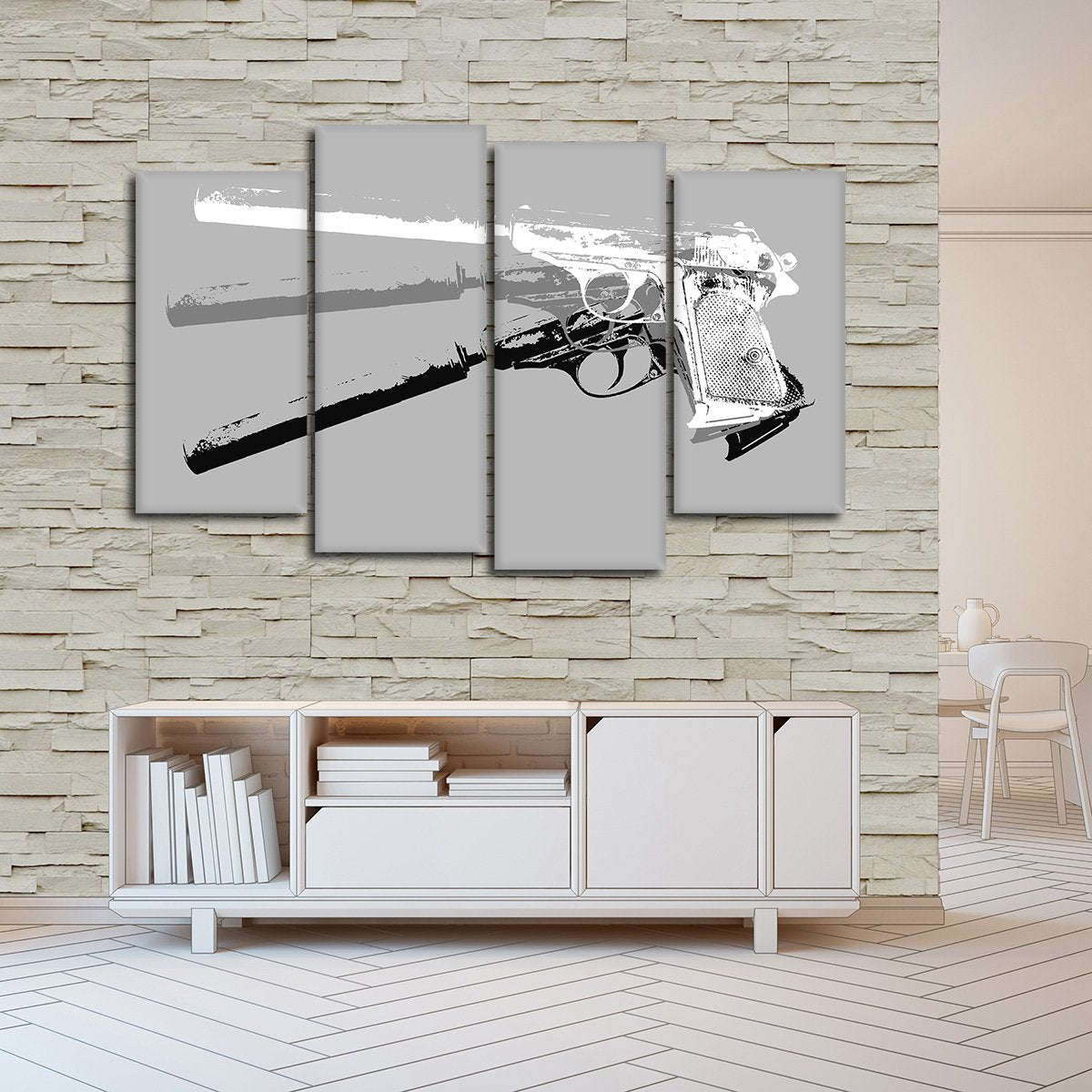 Hand Gun Pop Art BW Multi Panel Canvas Wall Art