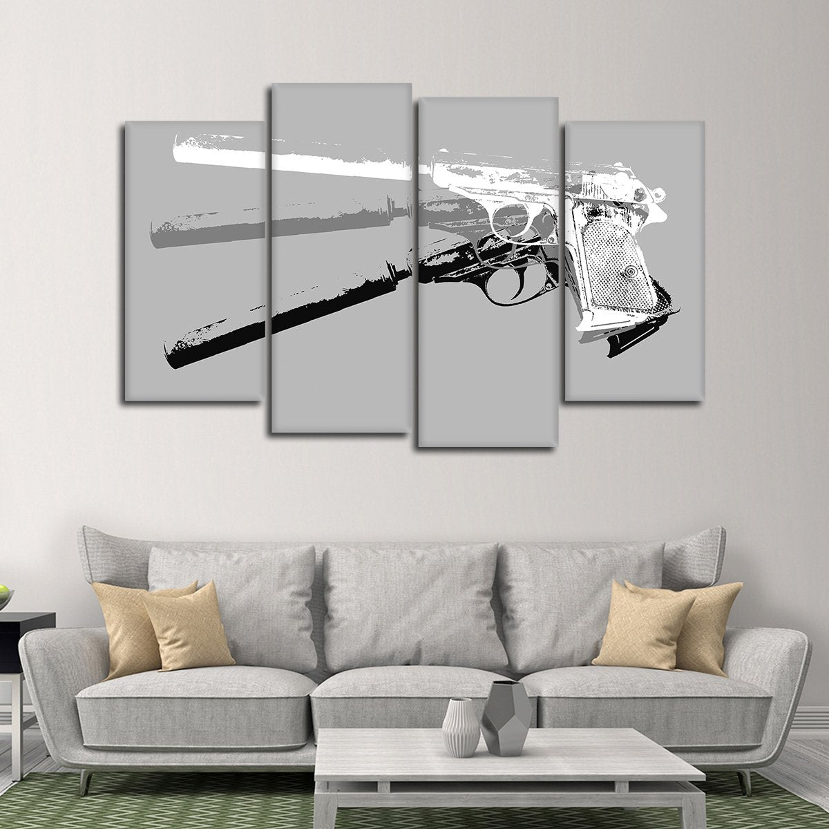 Hand Gun Pop Art BW Multi Panel Canvas Wall Art