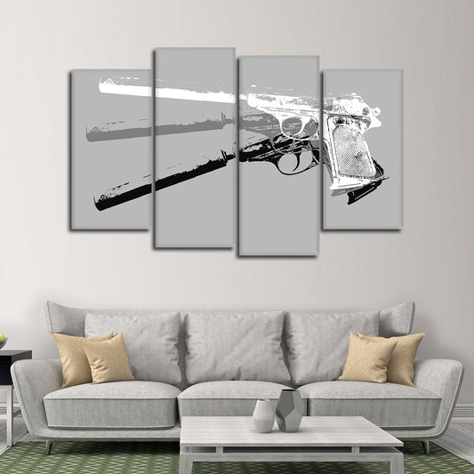 Hand Gun Pop Art BW Multi Panel Canvas Wall Art