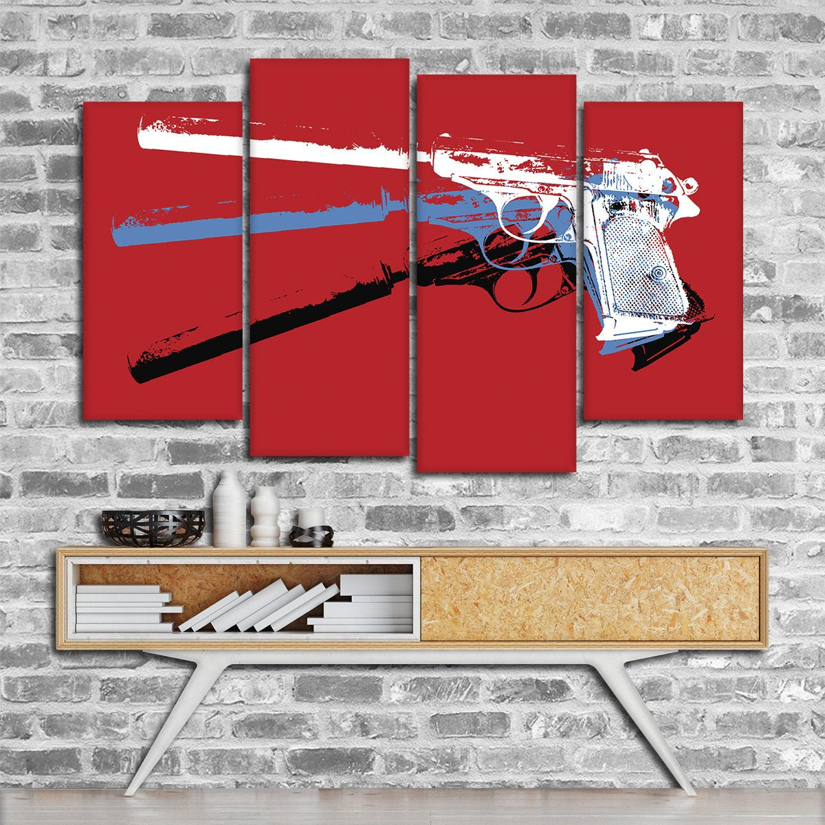 Hand Gun Pop Art Multi Panel Canvas Wall Art