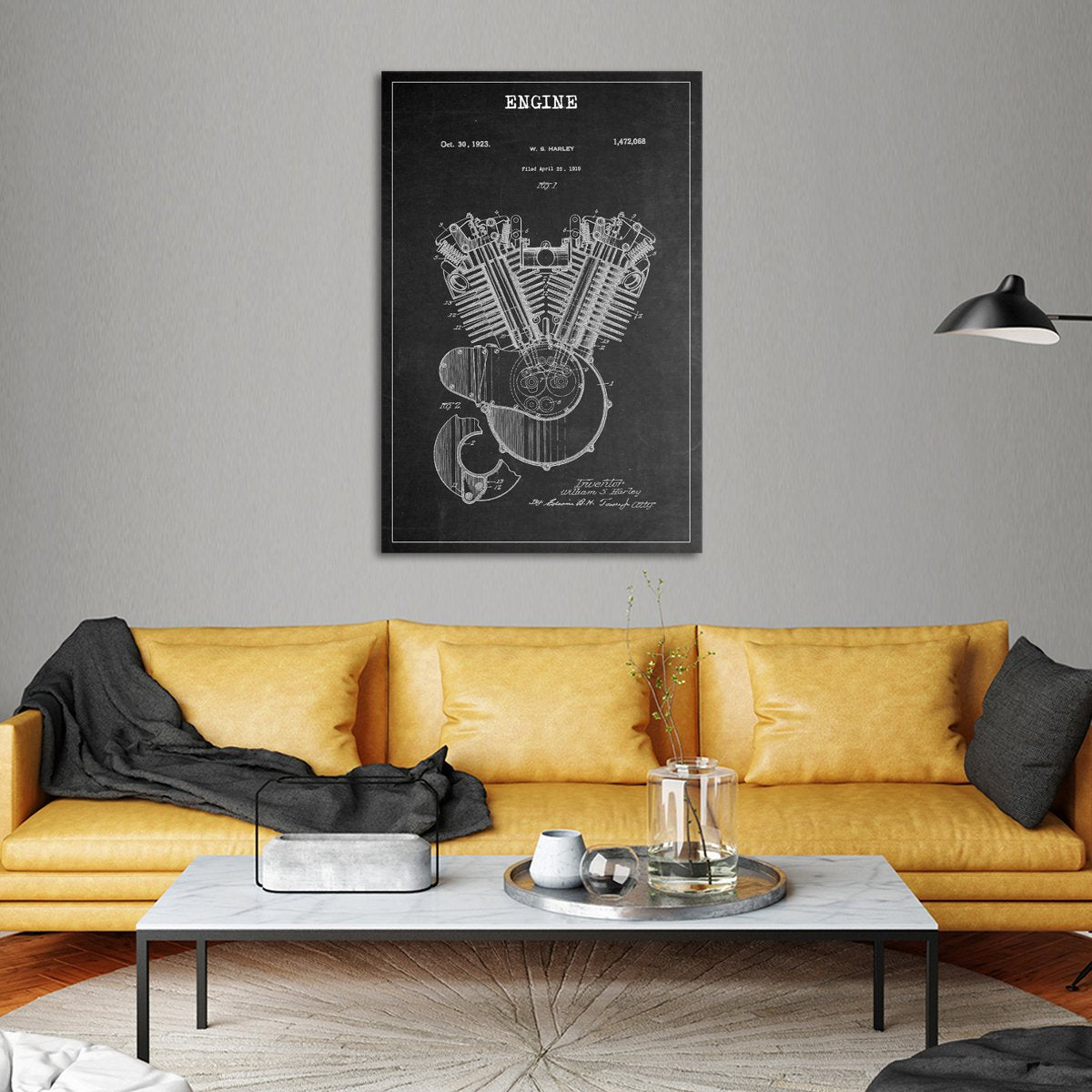 Engine Patent BW Canvas Wall Art