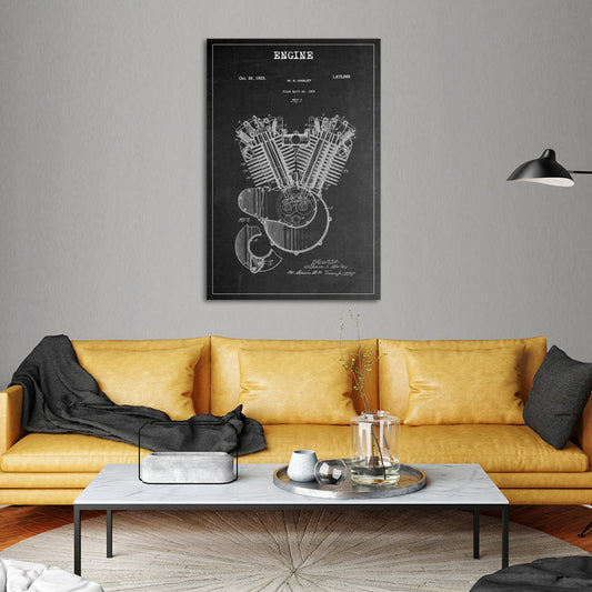 Engine Patent BW Canvas Wall Art