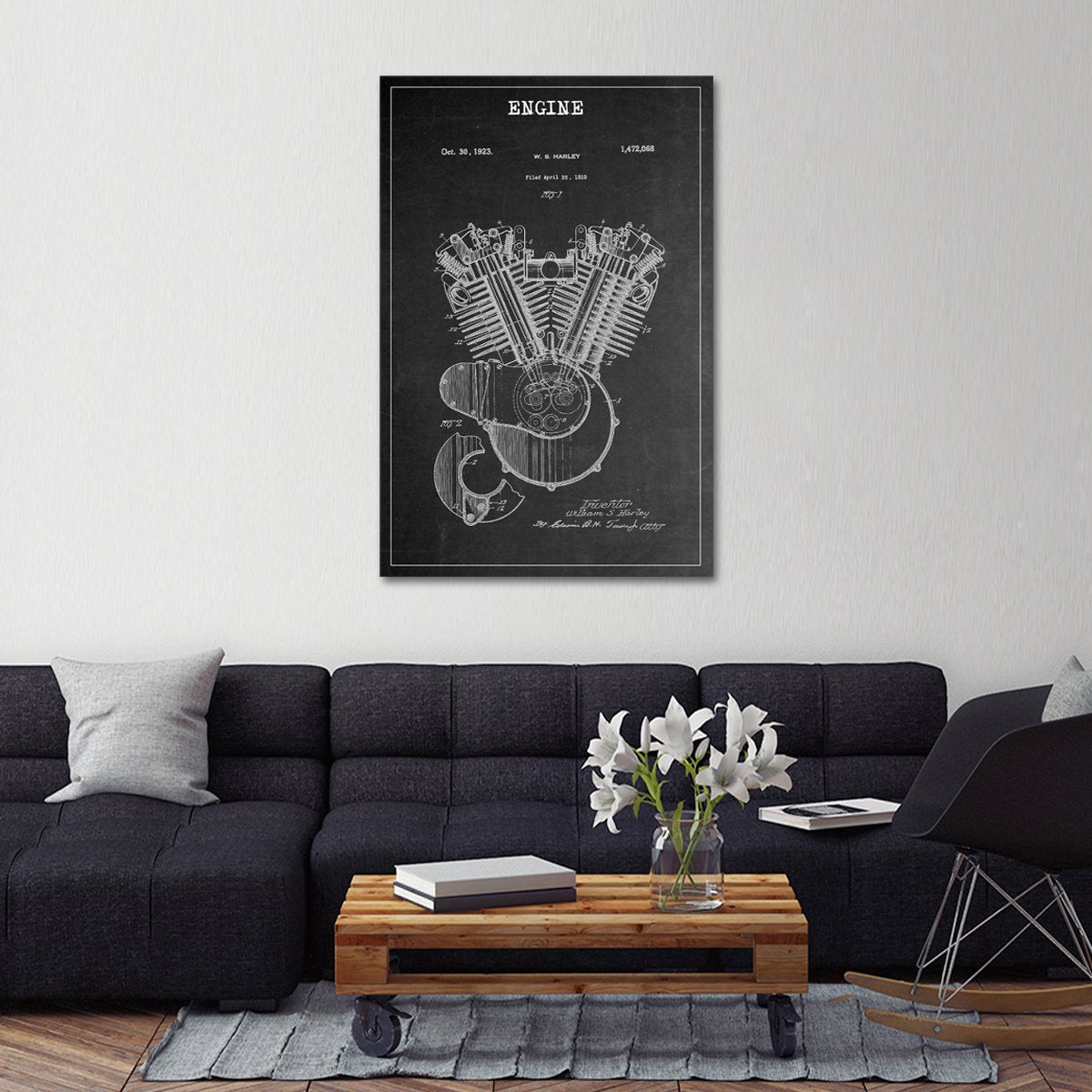 Engine Patent BW Canvas Wall Art