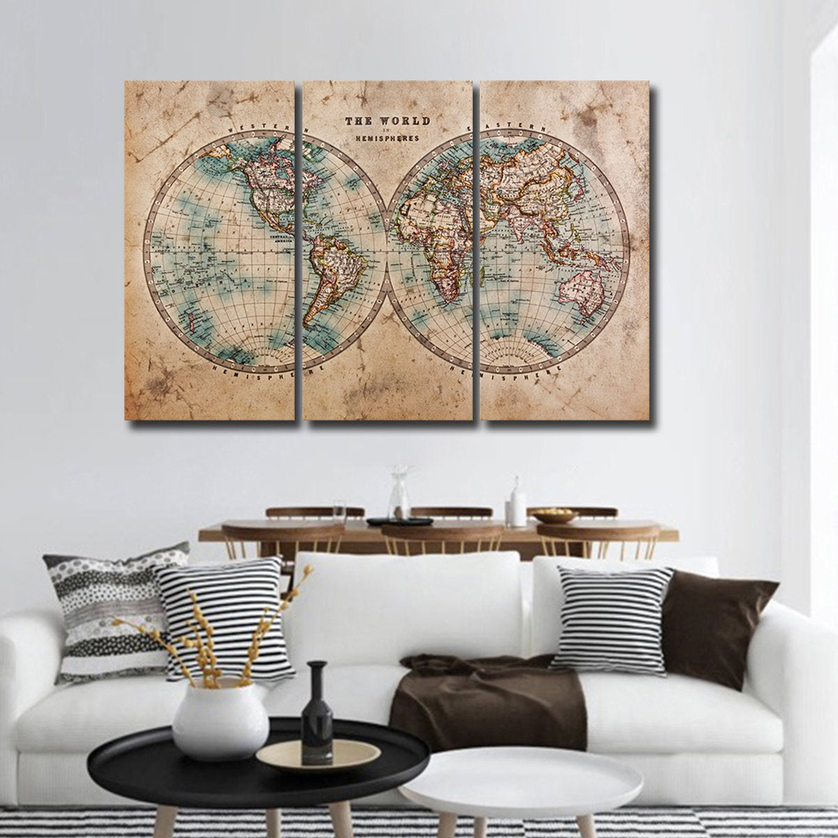 Hemisphere Map Multi Panel Canvas Wall Art