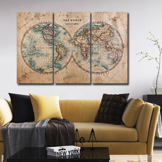 Hemisphere Map Multi Panel Canvas Wall Art