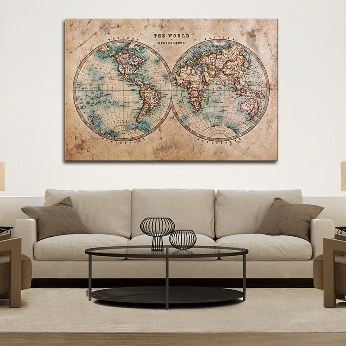 Hemisphere Map Multi Panel Canvas Wall Art