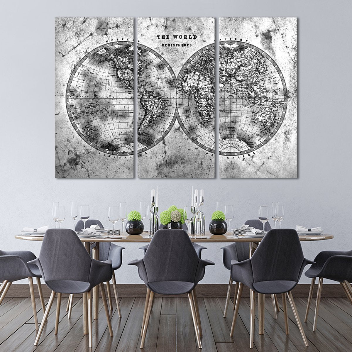 Hemispheres Contrast World Map Multi Panel Canvas Wall Art