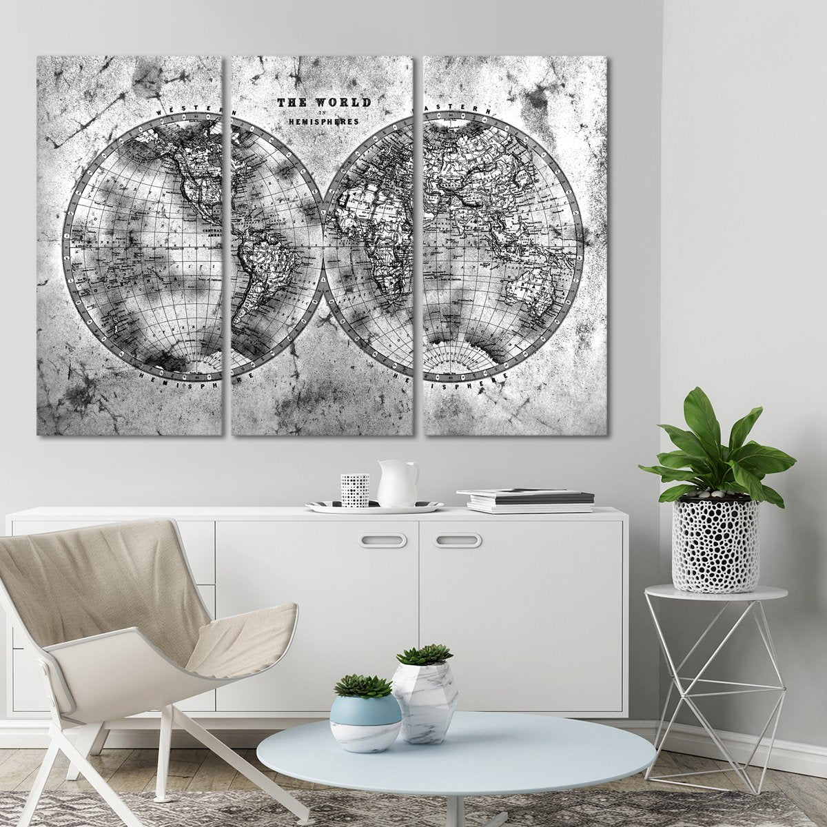 Hemispheres Contrast World Map Multi Panel Canvas Wall Art