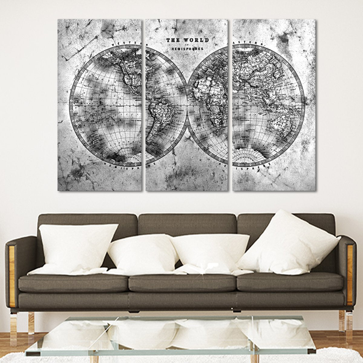 Hemispheres Contrast World Map Multi Panel Canvas Wall Art