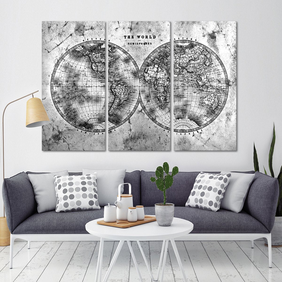 Hemispheres Contrast World Map Multi Panel Canvas Wall Art