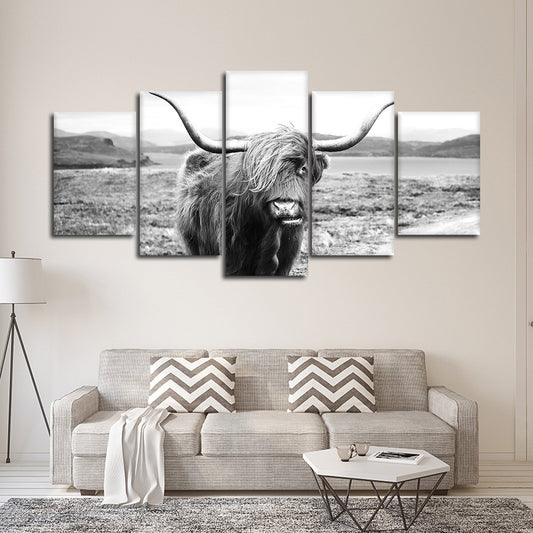 Highland Cow In Fields Multi Panel Canvas Wall Art