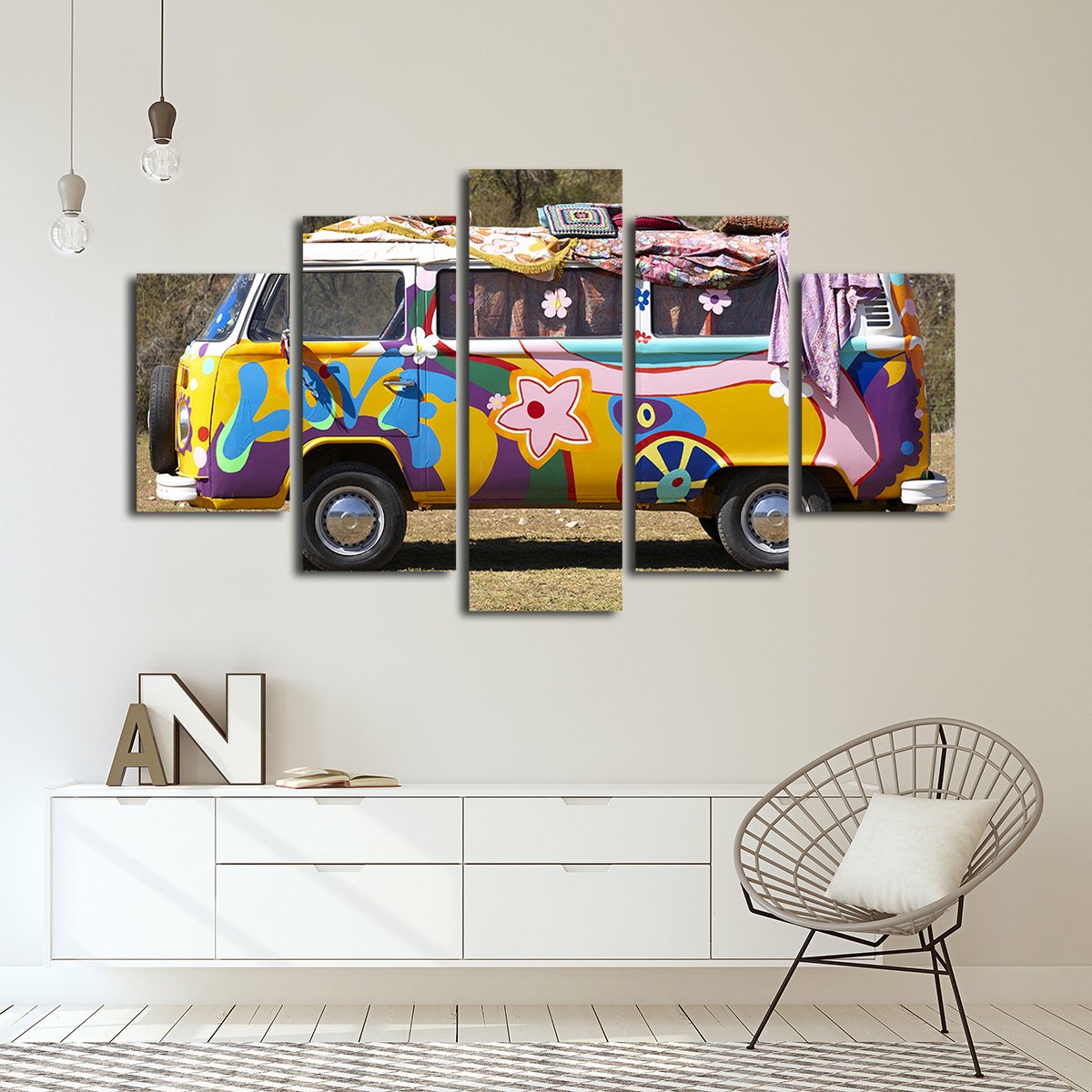 Hippie Van Multi Panel Canvas Wall Art
