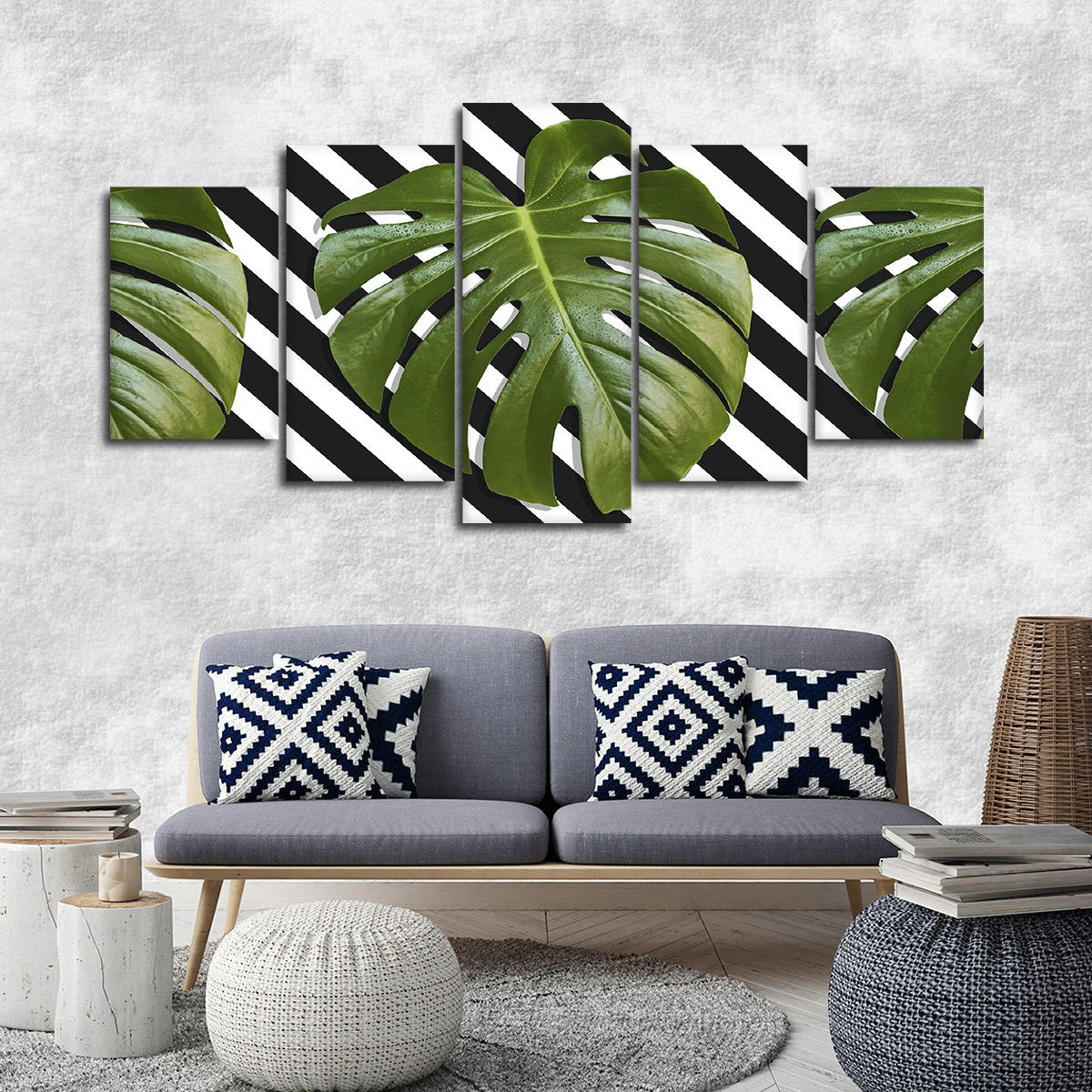 Hipster Leaves Multi Panel Canvas Wall Art