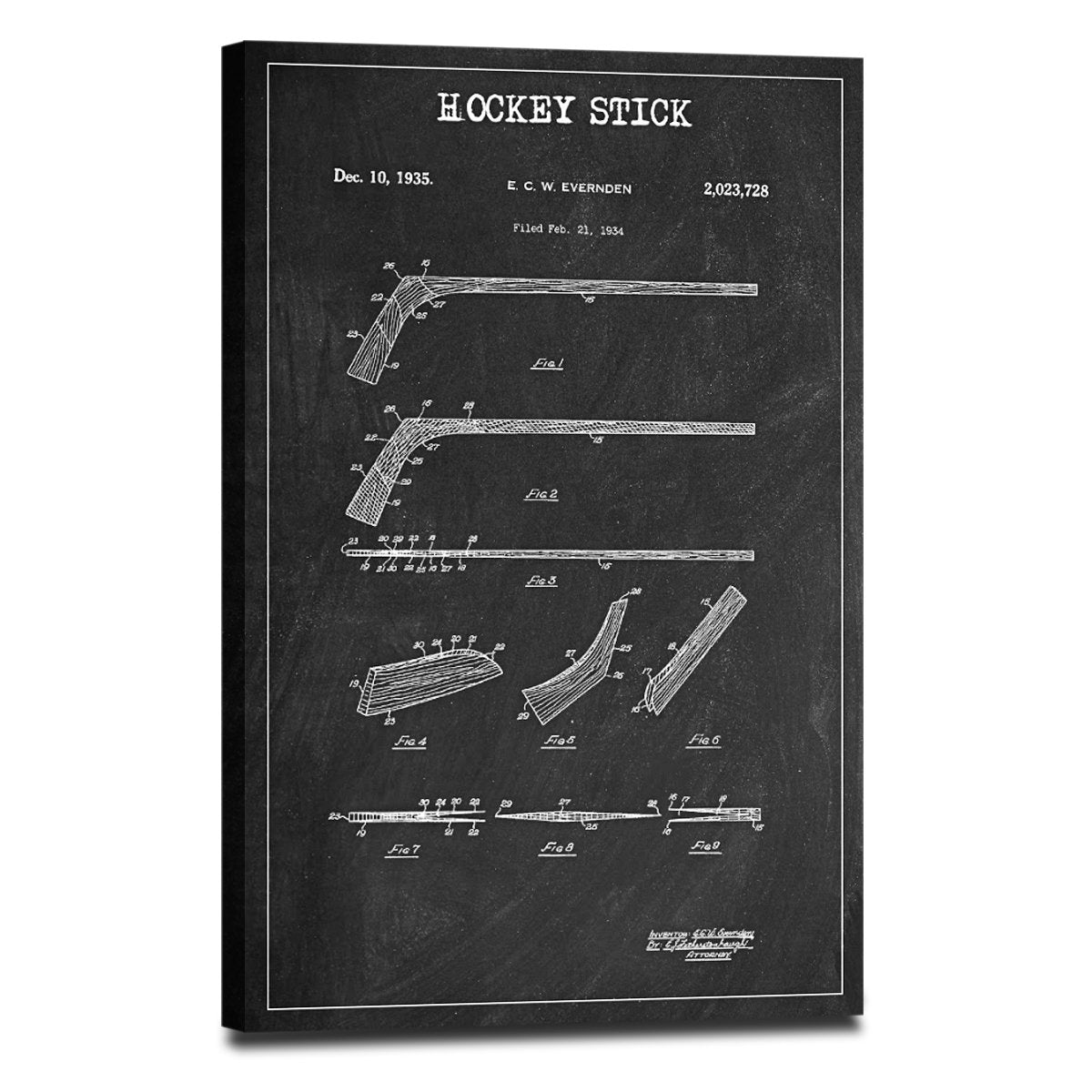 Hockey Stick Patent BW Canvas Wall Art