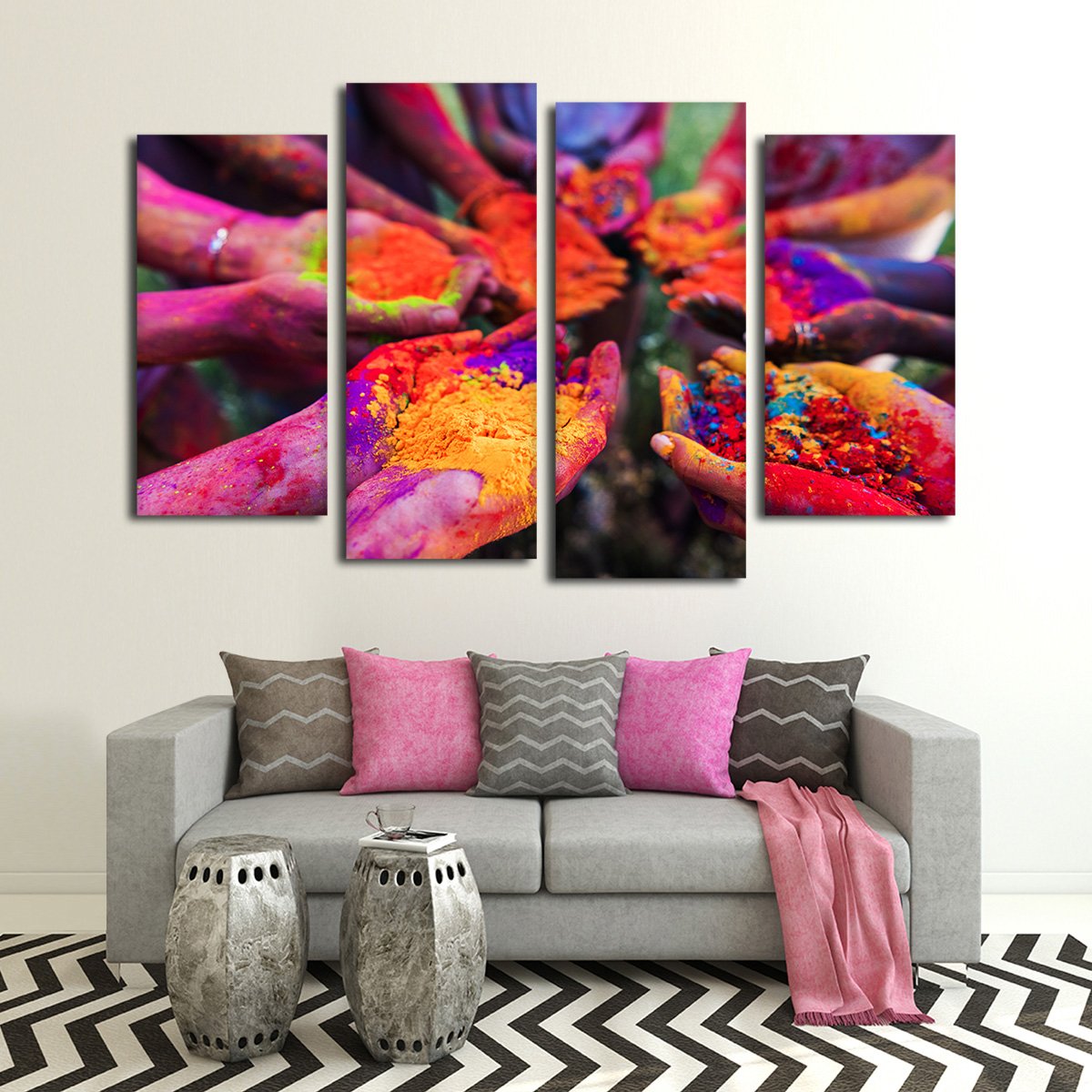 Holi Festival Powder Multi Panel Canvas Wall Art
