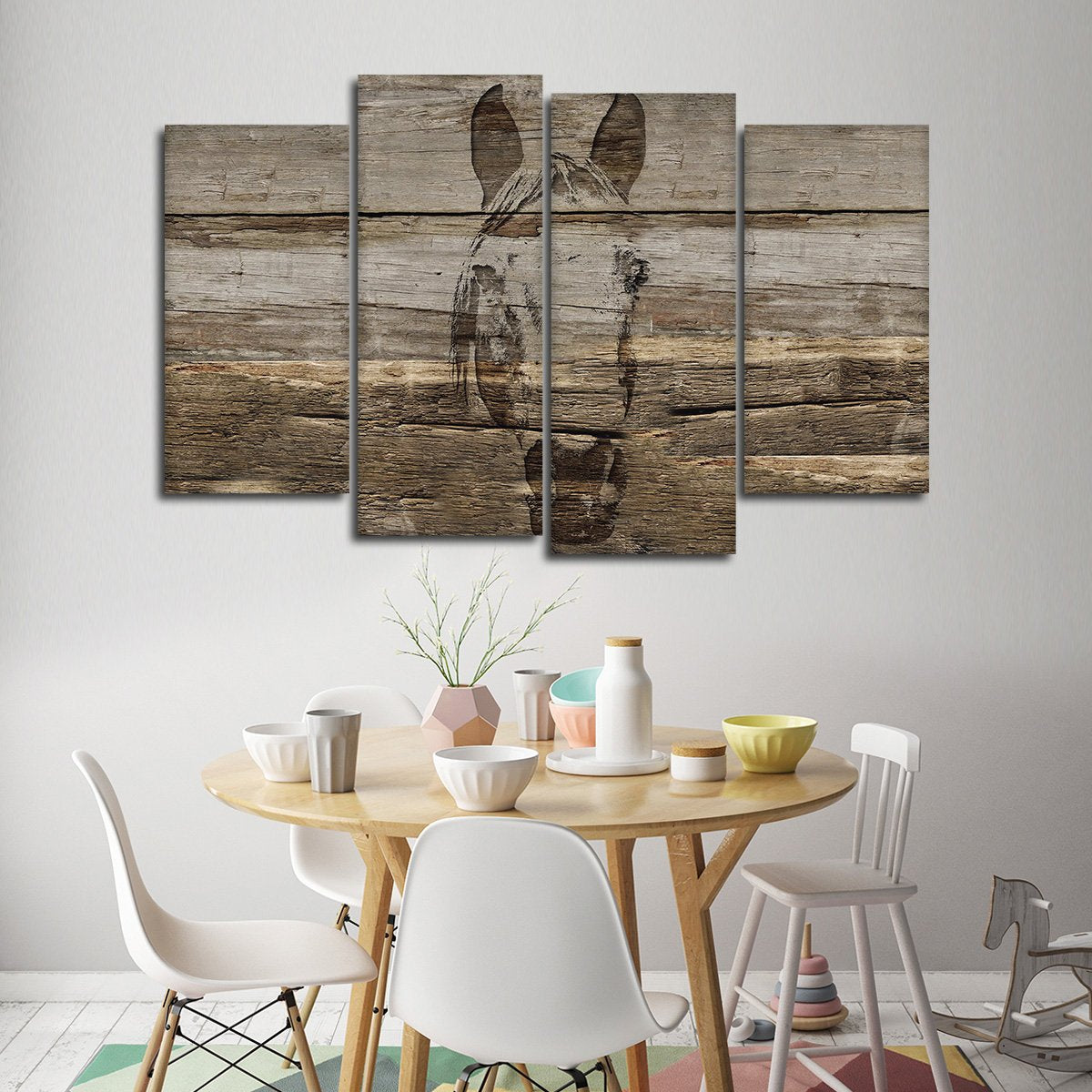 Horse In Wood Multi Panel Canvas Wall Art