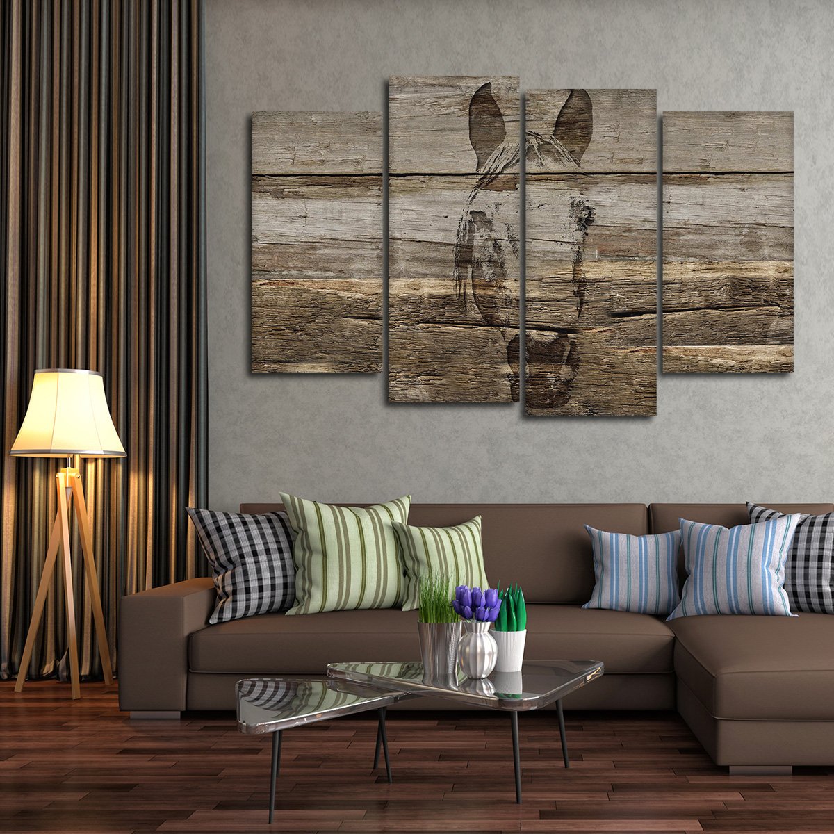 Horse In Wood Multi Panel Canvas Wall Art