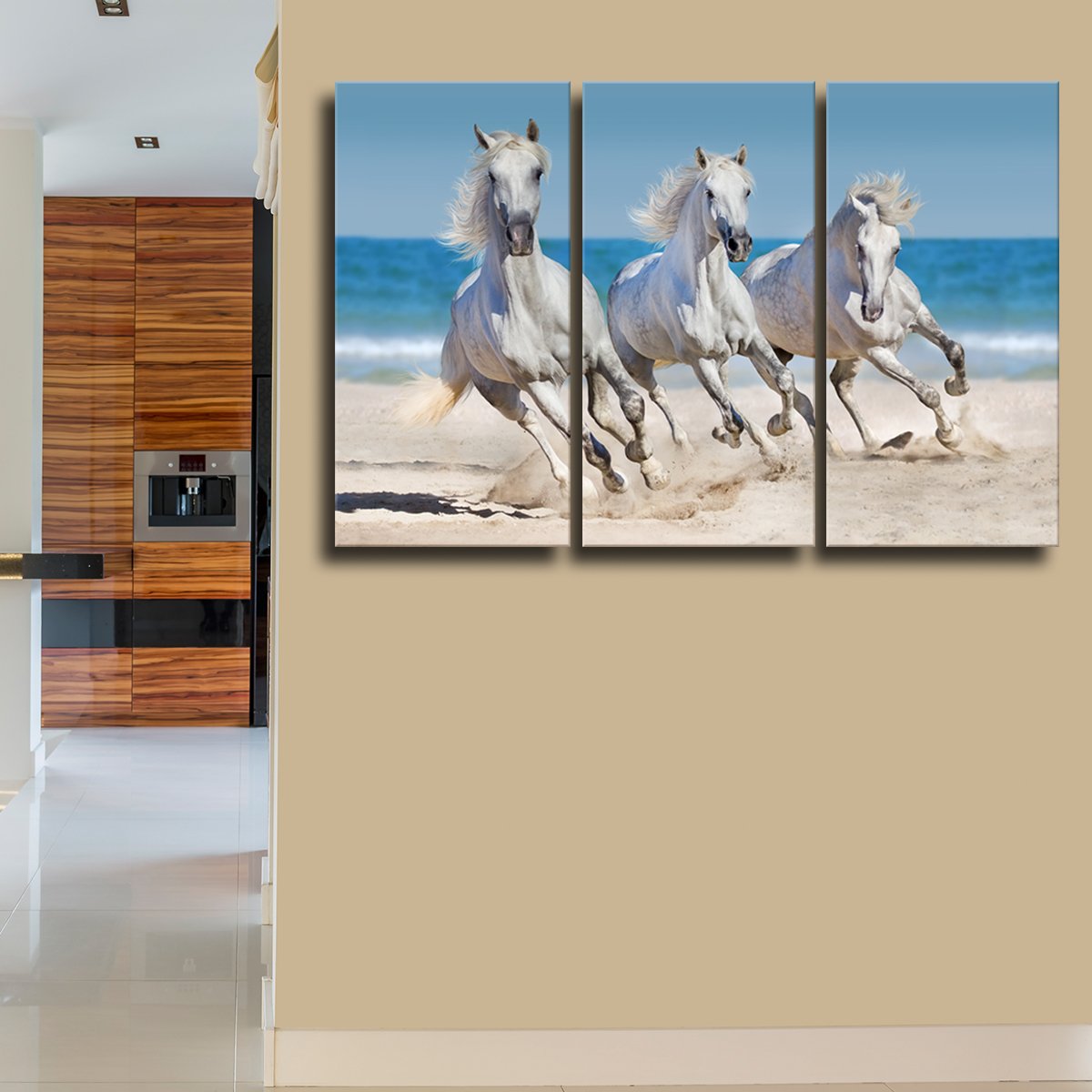 Horses at Seashore Multi Panel Canvas Wall Art