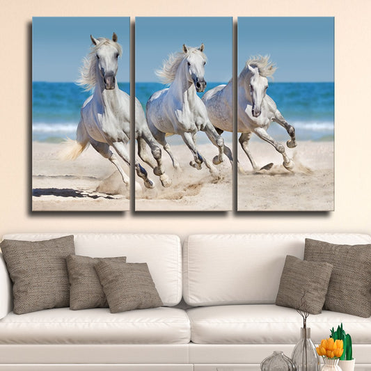 Horses at Seashore Multi Panel Canvas Wall Art