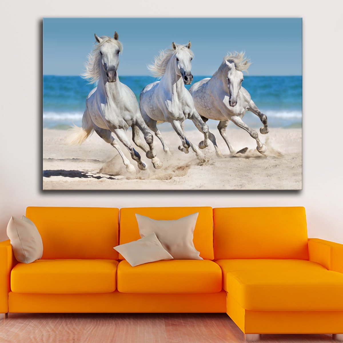 Horses at Seashore Multi Panel Canvas Wall Art
