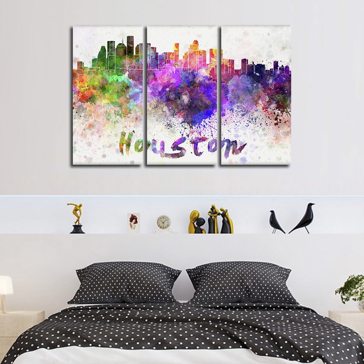 Houston Watercolor Skyline Multi Panel Canvas Wall Art