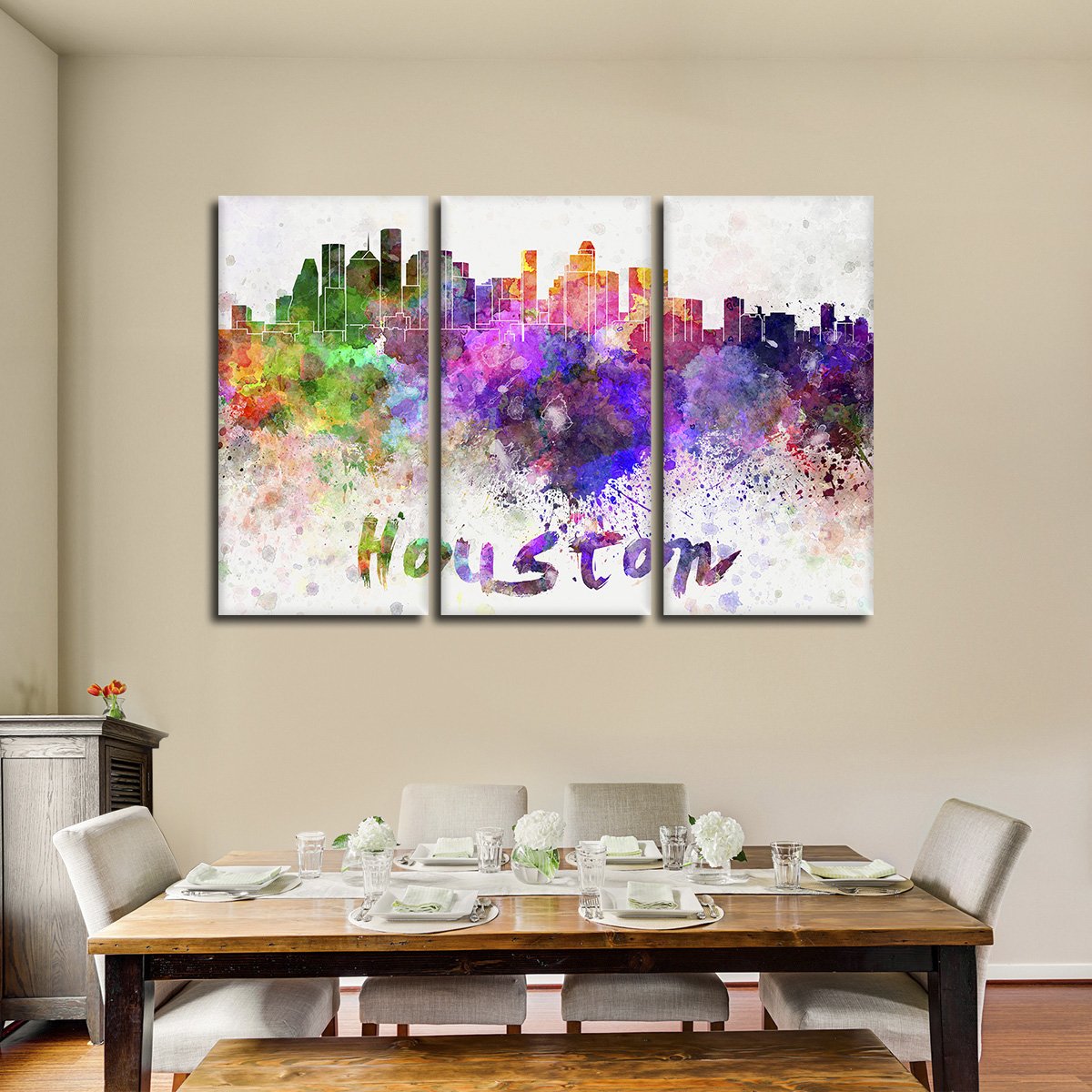 Houston Watercolor Skyline Multi Panel Canvas Wall Art