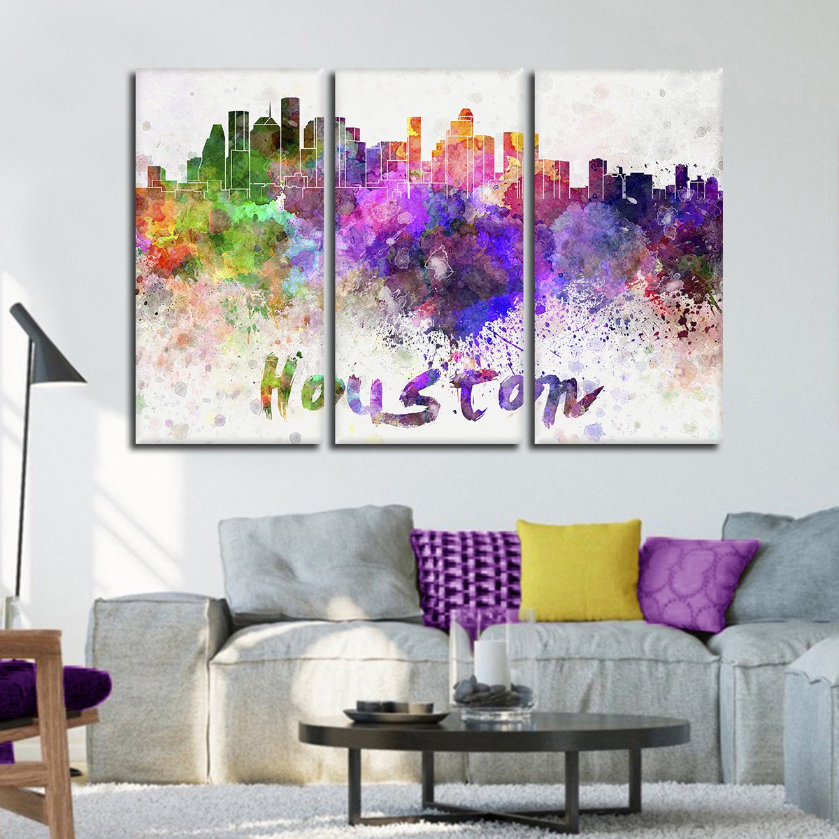 Houston Watercolor Skyline Multi Panel Canvas Wall Art