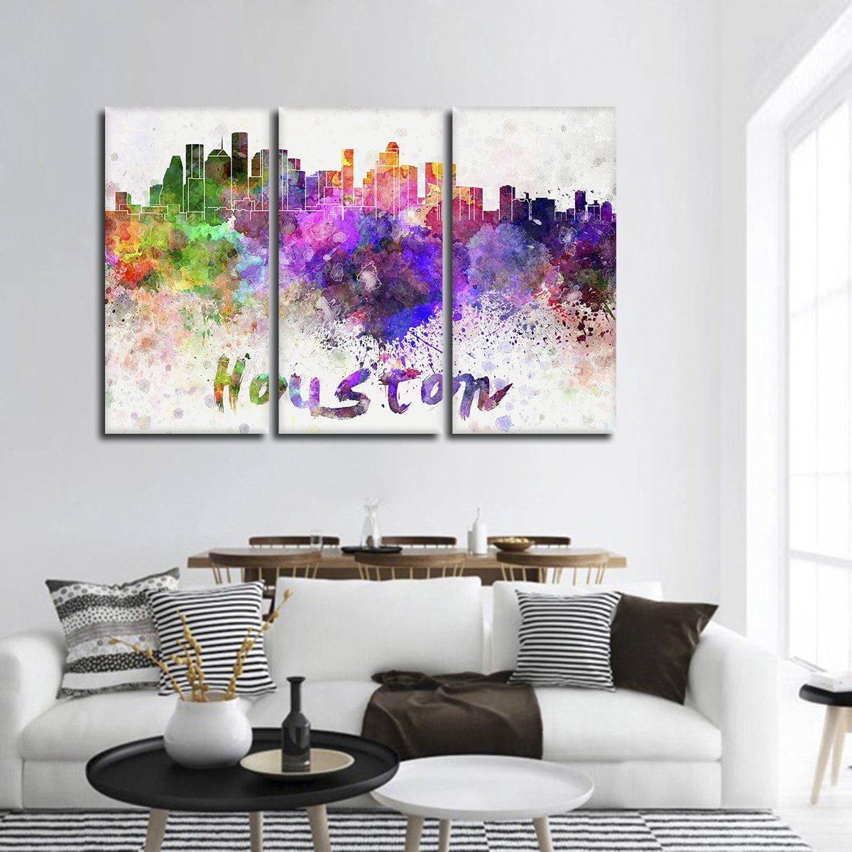 Houston Watercolor Skyline Multi Panel Canvas Wall Art