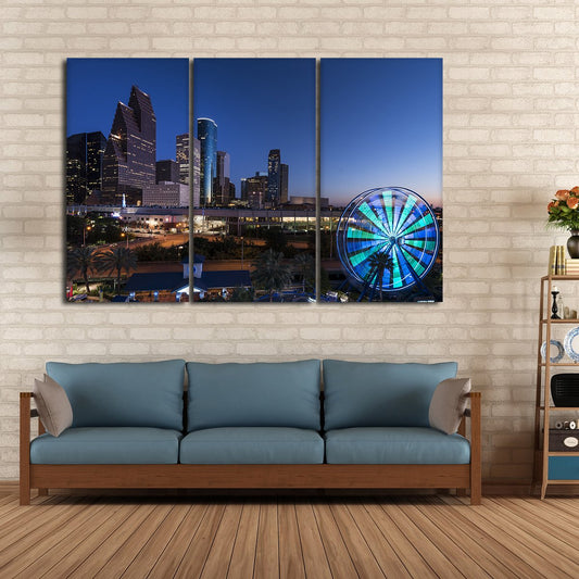 Houston At Night Multi Panel Canvas Wall Art