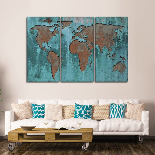 Impression World Map Multi Panel Canvas Wall Art