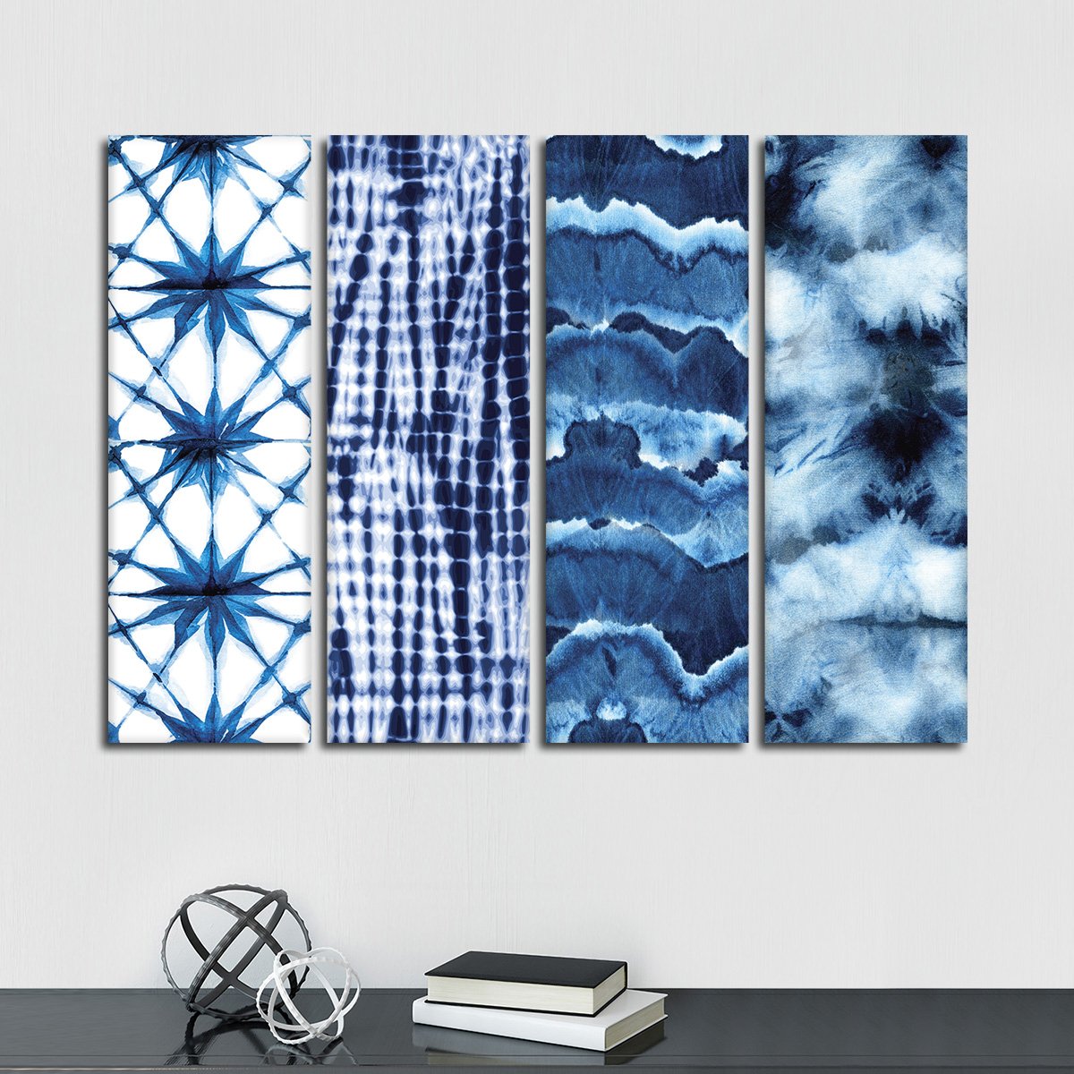 Indigo Tie Dye Combo Canvas Set Wall Art